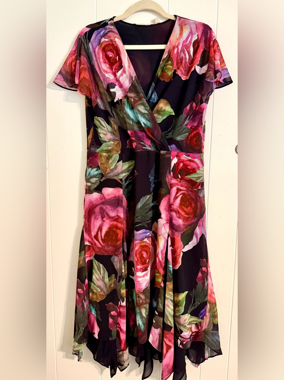 Soft Surroundings Allegra Rose Floral Handkerchief Midi Dress size Medium